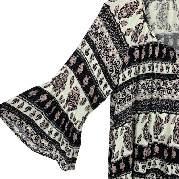 Altar’d State Mini Dress Black Paisley Bell Sleeves Flowy Boho Western Women’s S - Picture 5 of 6